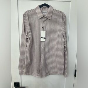 - Zara Men Linen Stripe Long Sleeve Shirt